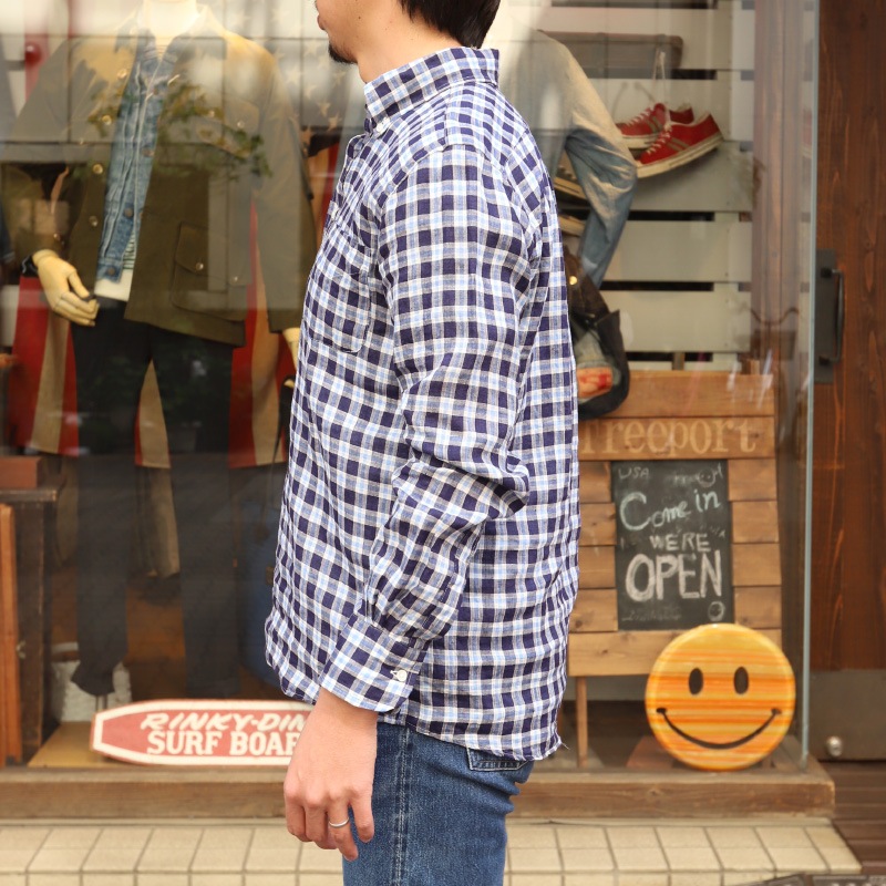 SOUTIENCOL/���ƥ����󥳥� RE-MAKE POLO CANCLINI LINEN BLUE CHECK ��ᥤ���ݥ�