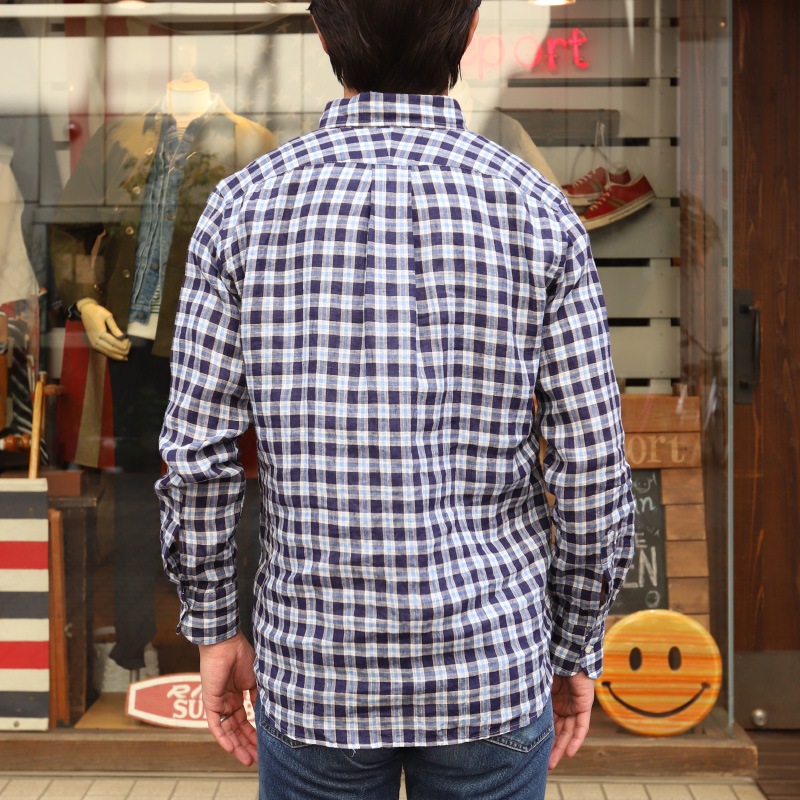 SOUTIENCOL/���ƥ����󥳥� RE-MAKE POLO CANCLINI LINEN BLUE CHECK ��ᥤ���ݥ�