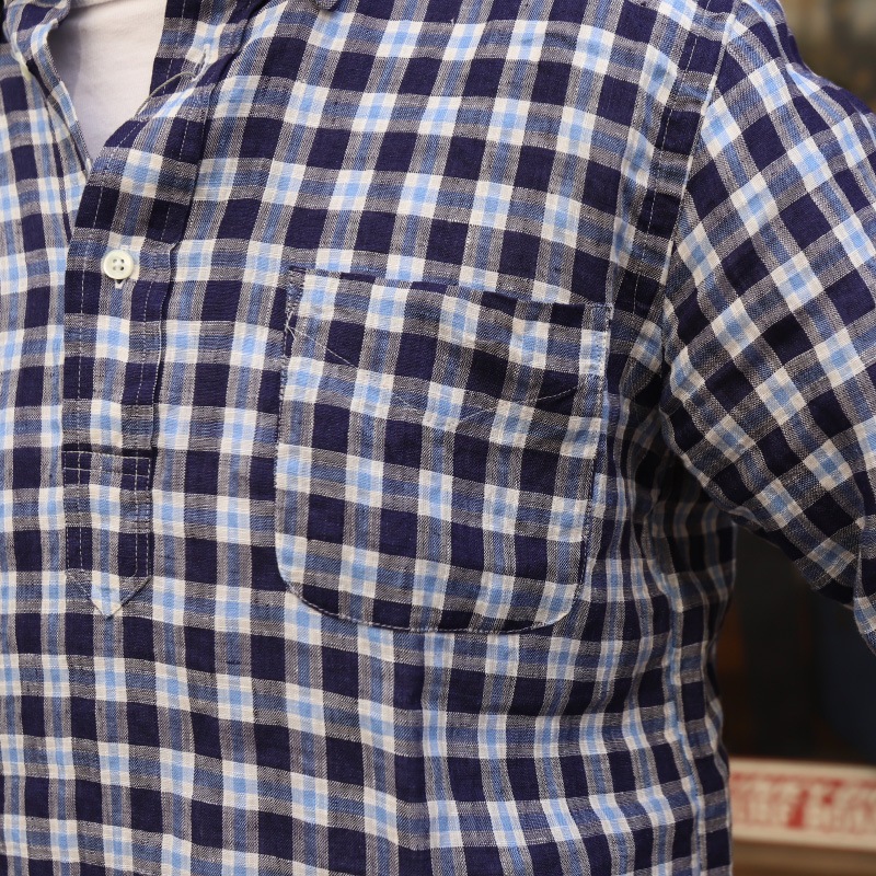 SOUTIENCOL/���ƥ����󥳥� RE-MAKE POLO CANCLINI LINEN BLUE CHECK ��ᥤ���ݥ�