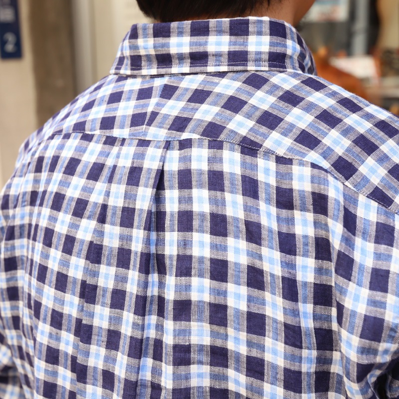 SOUTIENCOL/���ƥ����󥳥� RE-MAKE POLO CANCLINI LINEN BLUE CHECK ��ᥤ���ݥ�