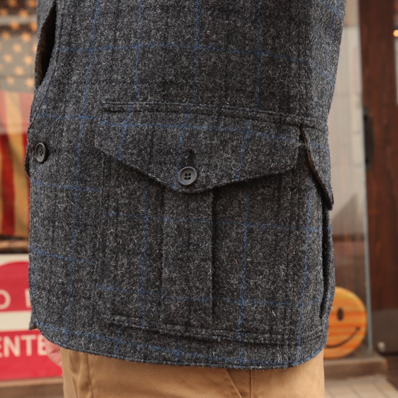 WORKERS/Cruiser Vest Harris Tweed, Black x Blue