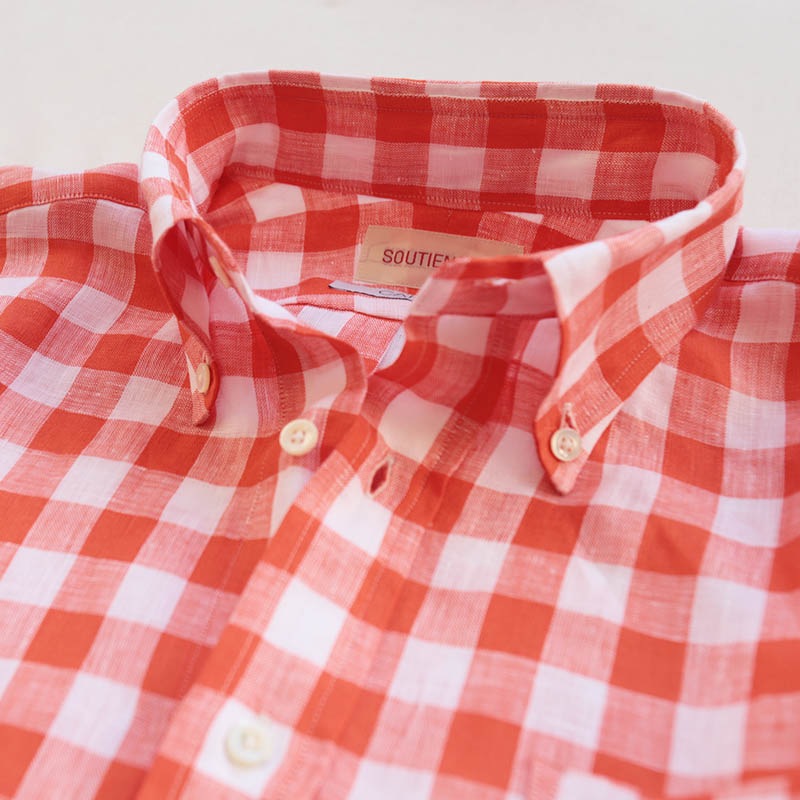 SOUTIENCOL/���ƥ����󥳥� RE MAKE POLO-H CANCLINI OrangeBlockCheck