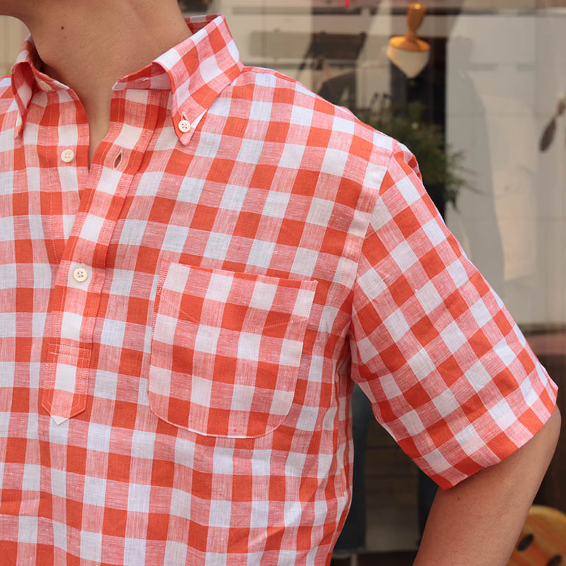 SOUTIENCOL/���ƥ����󥳥� RE MAKE POLO-H CANCLINI OrangeBlockCheck