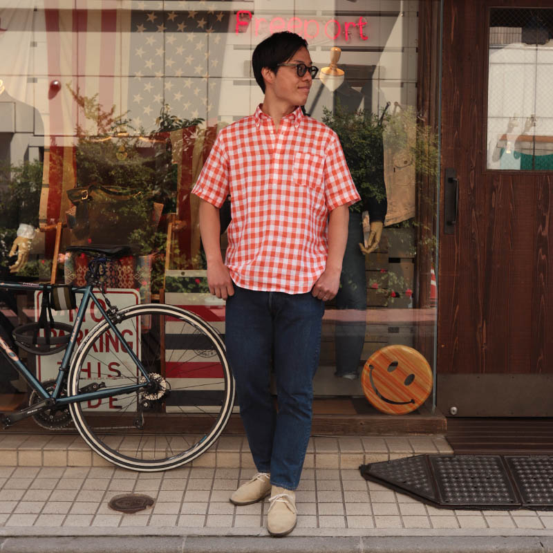 SOUTIENCOL/���ƥ����󥳥� RE MAKE POLO-H CANCLINI OrangeBlockCheck