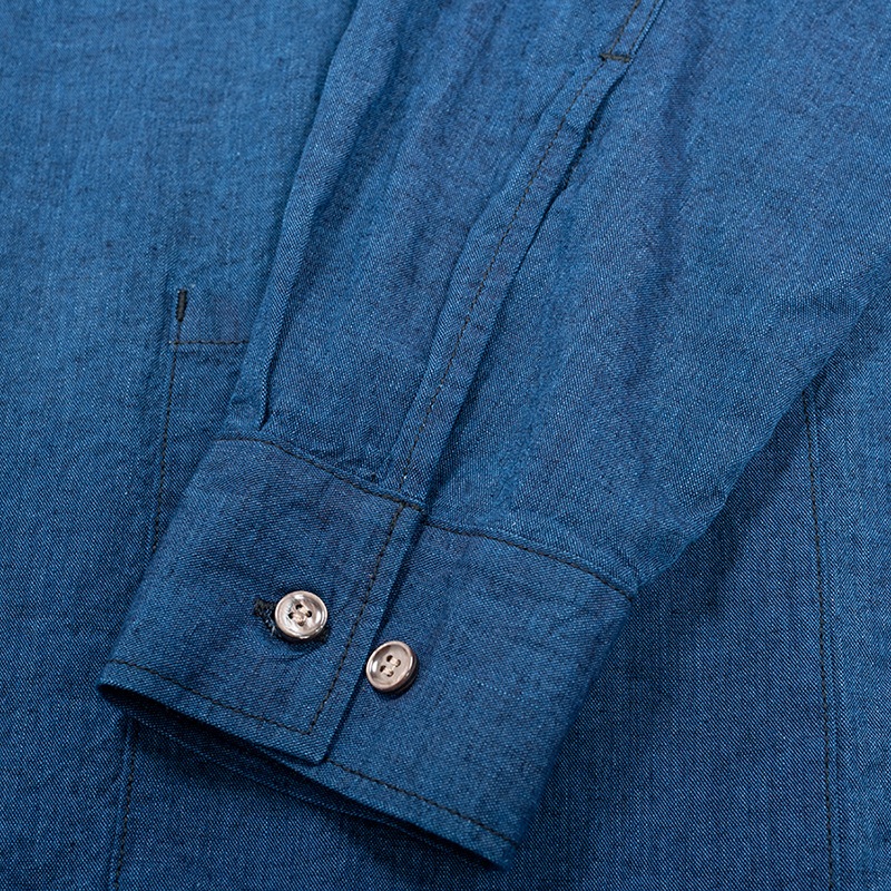 WORKERS/������� Open Collar Shirt Chambray
