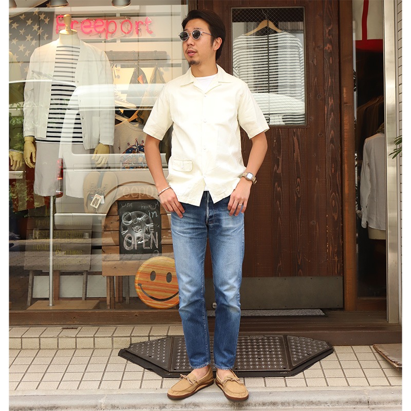 WORKERS Open Collar Shirt Cotton Linen