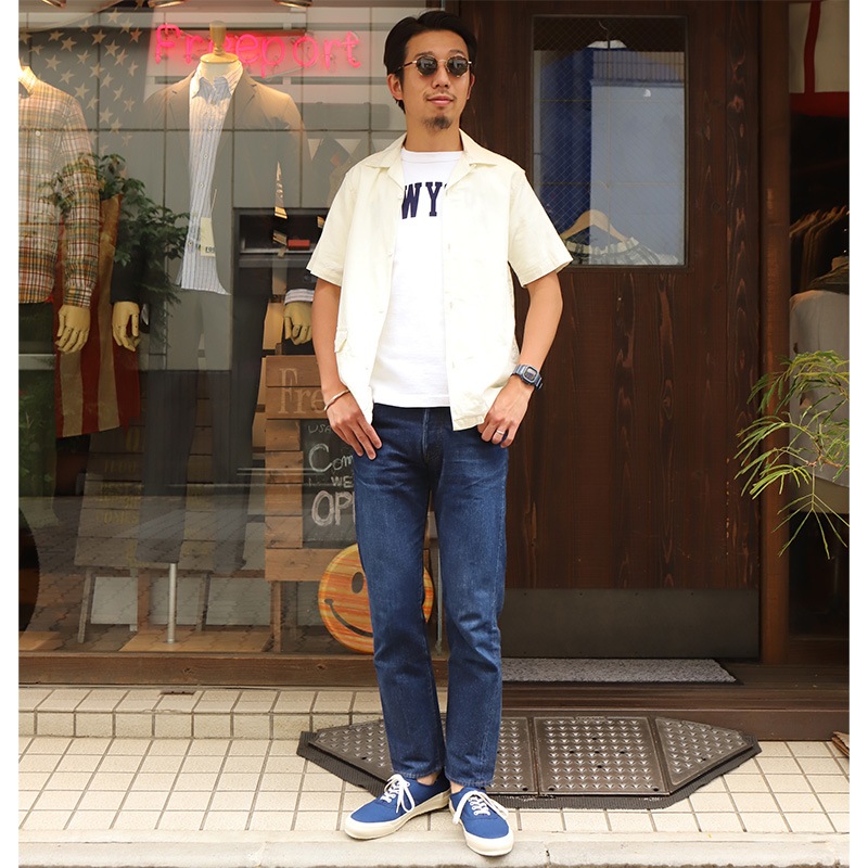 WORKERS Open Collar Shirt Cotton Linen