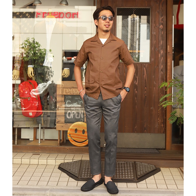 WORKERS Open Collar Shirt Cotton Linen