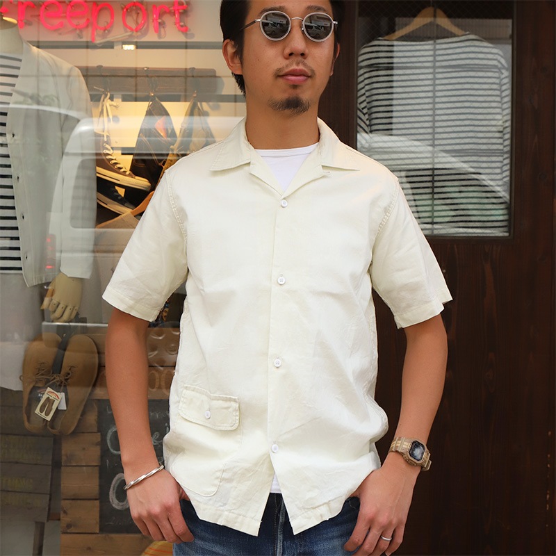 WORKERS Open Collar Shirt Cotton Linen