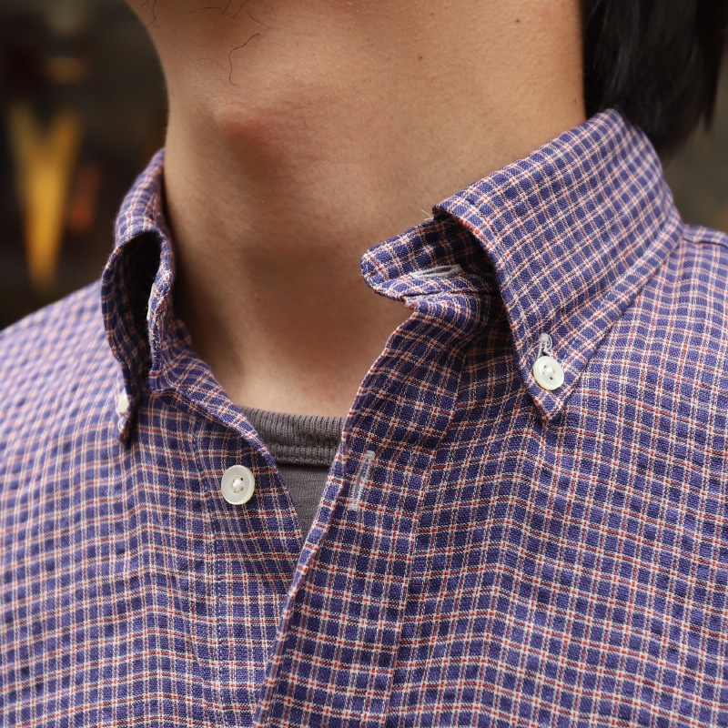 SOUTIENCOL RE-MAKE POLO -H CANCLINI LINEN RED NAVY CHECK/���ƥ����󥳥� ��ᥤ���ݥ�  �ϡ��ե��꡼��