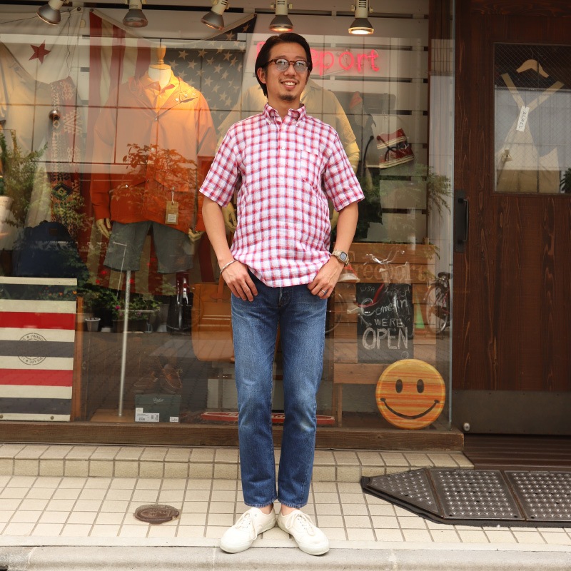 SOUTIENCOL RE-MAKE POLO -H CANCLINI LINEN RED  CHECK/���ƥ����󥳥� ��ᥤ���ݥ� �ϡ��ե��꡼��