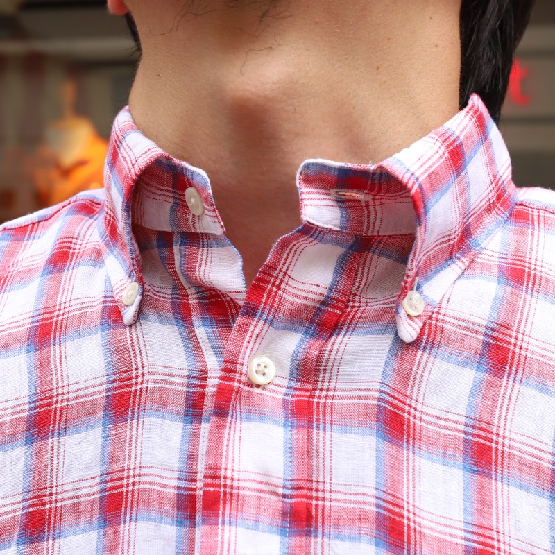 SOUTIENCOL RE-MAKE POLO -H CANCLINI LINEN RED  CHECK/���ƥ����󥳥� ��ᥤ���ݥ� �ϡ��ե��꡼��