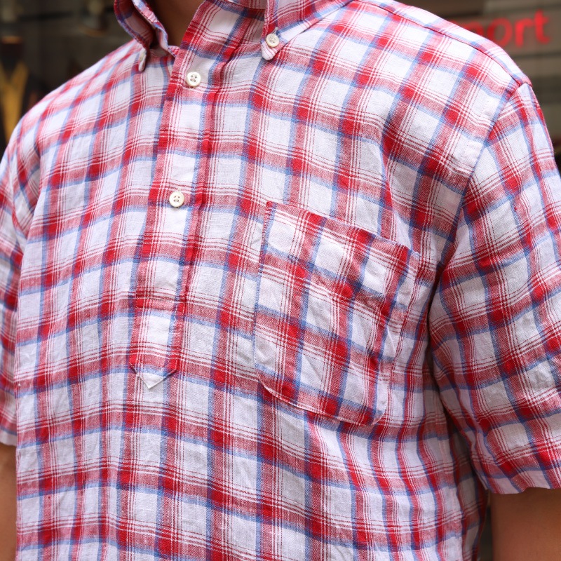 SOUTIENCOL RE-MAKE POLO -H CANCLINI LINEN RED  CHECK/���ƥ����󥳥� ��ᥤ���ݥ� �ϡ��ե��꡼��