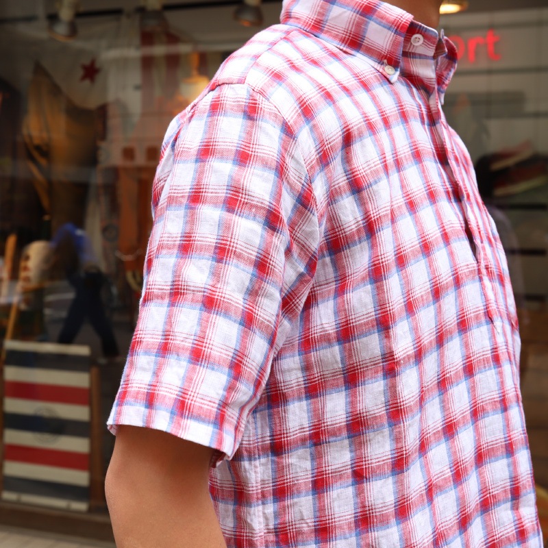 SOUTIENCOL RE-MAKE POLO -H CANCLINI LINEN RED  CHECK/���ƥ����󥳥� ��ᥤ���ݥ� �ϡ��ե��꡼��