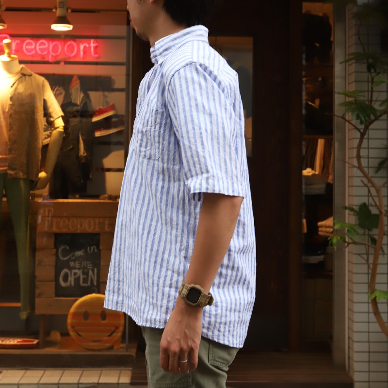 SOUTIENCOL RE-MAKE POLO Long-H Grandi&Rubinelli Cotton Stripe Blue /���ƥ����󥳥� ��ᥤ���ݥ� ���󥰥ϡ��ե��꡼��