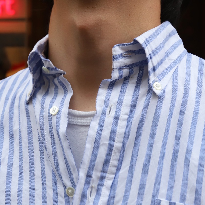 SOUTIENCOL RE-MAKE POLO Long-H Grandi&Rubinelli Cotton Stripe Blue /���ƥ����󥳥� ��ᥤ���ݥ� ���󥰥ϡ��ե��꡼��