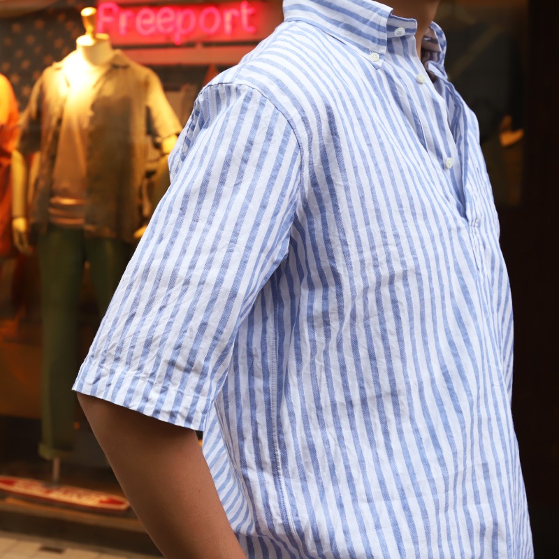 SOUTIENCOL RE-MAKE POLO Long-H Grandi&Rubinelli Cotton Stripe Blue /���ƥ����󥳥� ��ᥤ���ݥ� ���󥰥ϡ��ե��꡼��