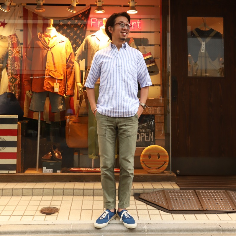 SOUTIENCOL RE-MAKE POLO Long-H Grandi&Rubinelli Cotton Stripe Blue /���ƥ����󥳥� ��ᥤ���ݥ� ���󥰥ϡ��ե��꡼��