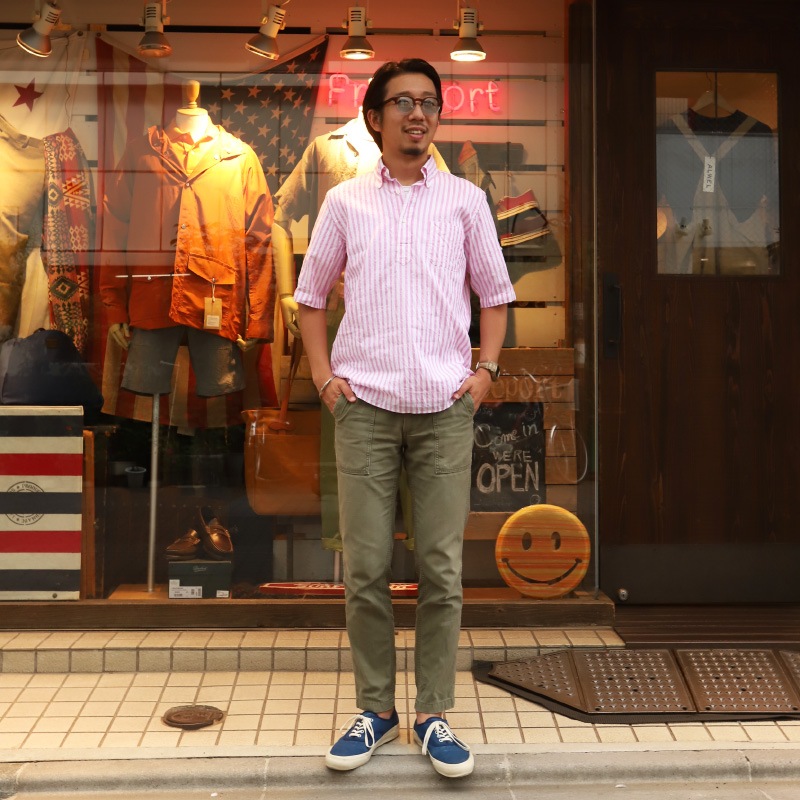 SOUTIENCOL RE-MAKE POLO Long-H Grandi&Rubinelli Cotton Stripe Pink /���ƥ����󥳥� ��ᥤ���ݥ� ���󥰥ϡ��ե��꡼��