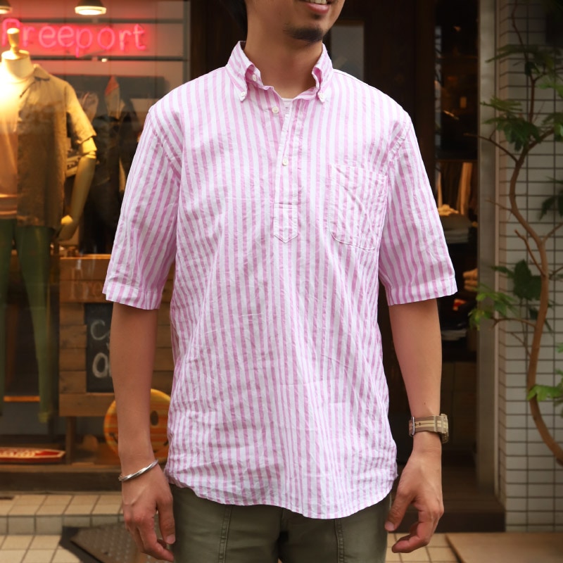 SOUTIENCOL RE-MAKE POLO Long-H Grandi&Rubinelli Cotton Stripe Pink /���ƥ����󥳥� ��ᥤ���ݥ� ���󥰥ϡ��ե��꡼��