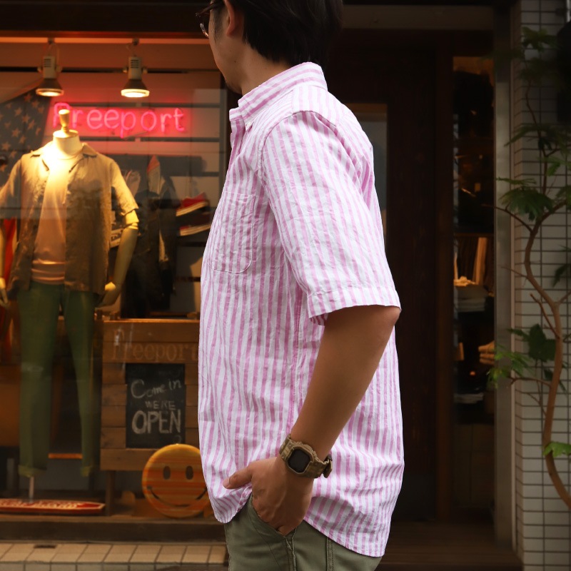 SOUTIENCOL RE-MAKE POLO Long-H Grandi&Rubinelli Cotton Stripe Pink /���ƥ����󥳥� ��ᥤ���ݥ� ���󥰥ϡ��ե��꡼��