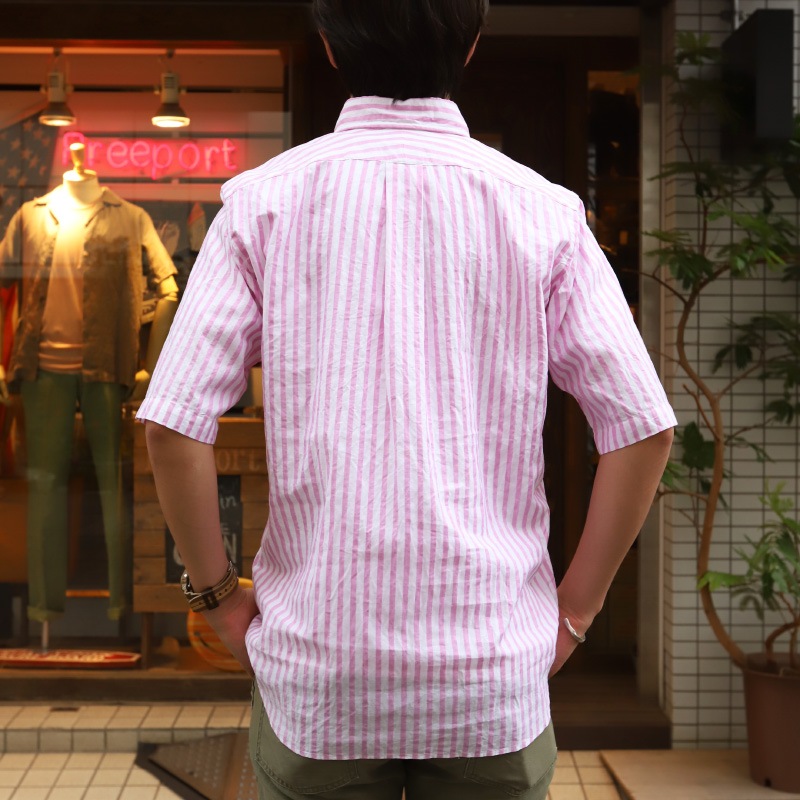 SOUTIENCOL RE-MAKE POLO Long-H Grandi&Rubinelli Cotton Stripe Pink /���ƥ����󥳥� ��ᥤ���ݥ� ���󥰥ϡ��ե��꡼��