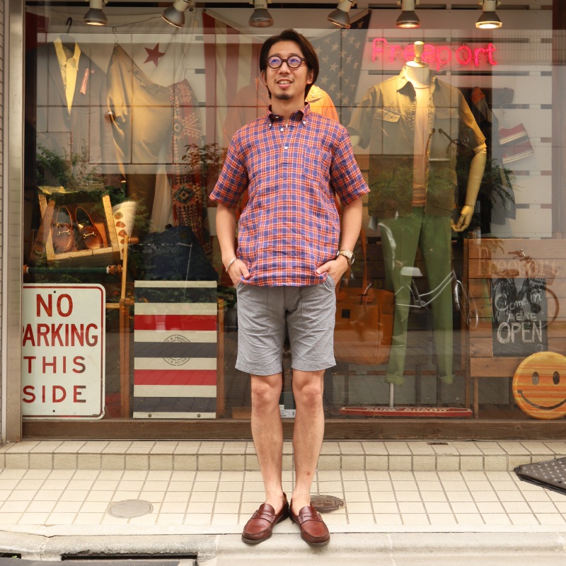 SOUTIENCOL RE-MAKE POLO -H CANCLINI LINEN ORANGE NAVY CHECK/���ƥ����󥳥� ��ᥤ���ݥ� �ϡ��ե��꡼�� 211220