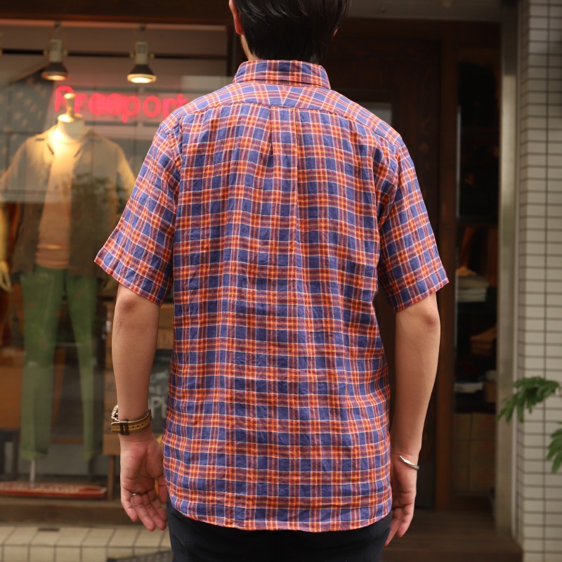 SOUTIENCOL RE-MAKE POLO -H CANCLINI LINEN ORANGE NAVY CHECK/���ƥ����󥳥� ��ᥤ���ݥ� �ϡ��ե��꡼�� 211220