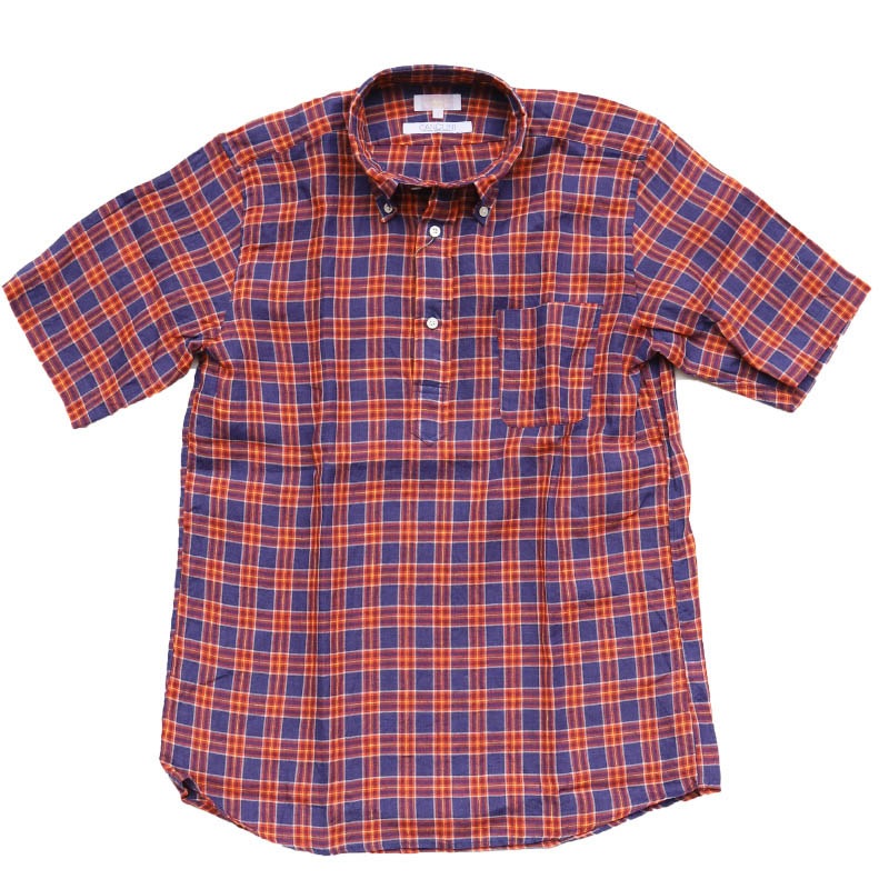SOUTIENCOL RE-MAKE POLO -H CANCLINI LINEN ORANGE NAVY CHECK/���ƥ����󥳥� ��ᥤ���ݥ� �ϡ��ե��꡼�� 211220