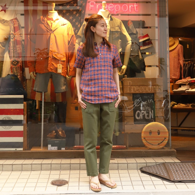 SOUTIENCOL RE-MAKE POLO -H LADY CANCLINI LINEN ORANGE NAVY CHECK/���ƥ����󥳥� ��ᥤ���ݥ� �ϡ��ե��꡼�� 211220Lady