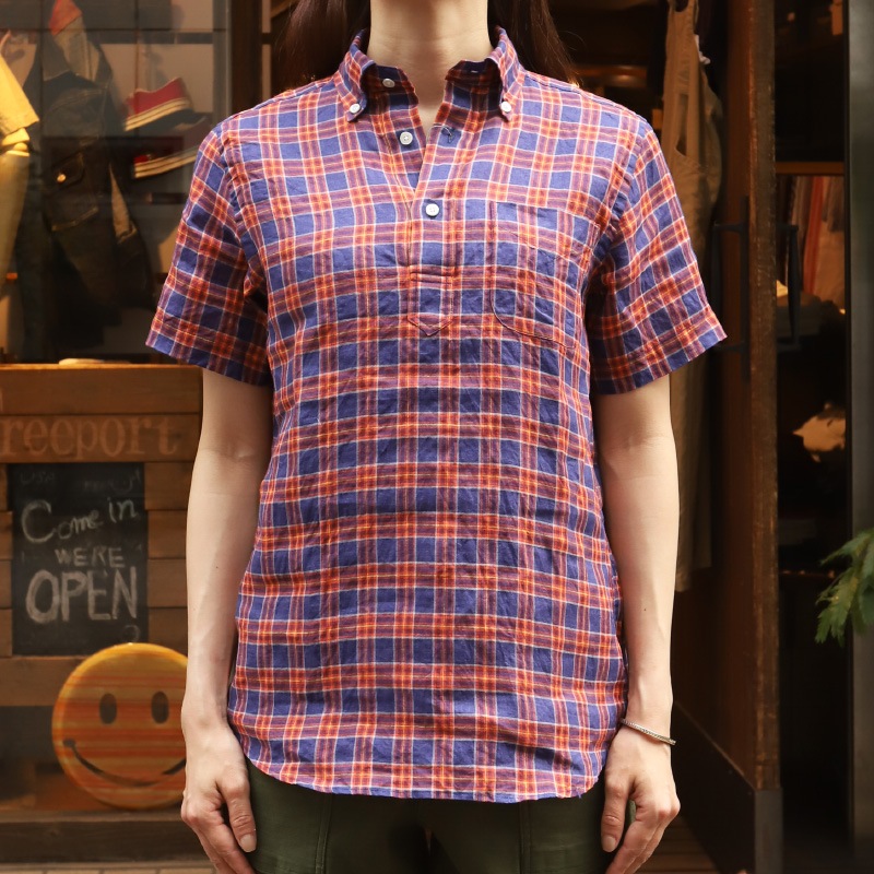 SOUTIENCOL RE-MAKE POLO -H LADY CANCLINI LINEN ORANGE NAVY CHECK/���ƥ����󥳥� ��ᥤ���ݥ� �ϡ��ե��꡼�� 211220Lady