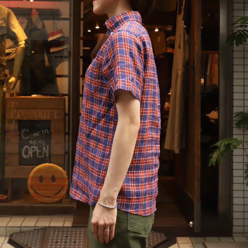 SOUTIENCOL RE-MAKE POLO -H LADY CANCLINI LINEN ORANGE NAVY CHECK/���ƥ����󥳥� ��ᥤ���ݥ� �ϡ��ե��꡼�� 211220Lady