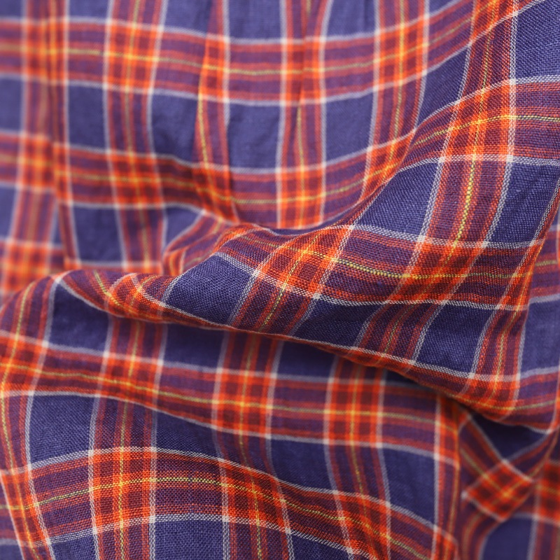 SOUTIENCOL RE-MAKE POLO -H LADY CANCLINI LINEN ORANGE NAVY CHECK/���ƥ����󥳥� ��ᥤ���ݥ� �ϡ��ե��꡼�� 211220Lady