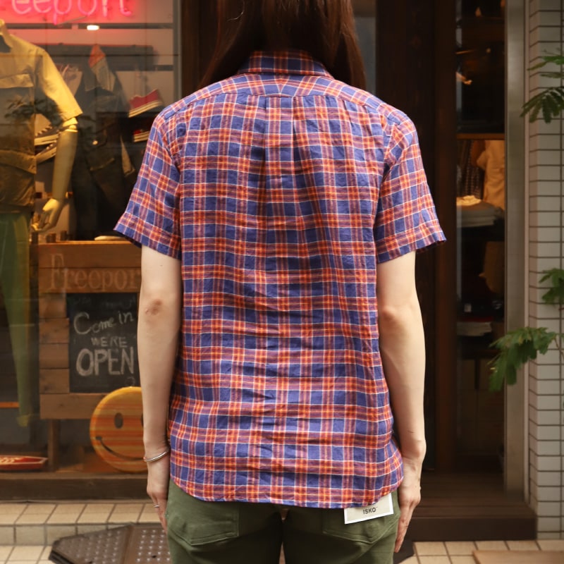 SOUTIENCOL RE-MAKE POLO -H LADY CANCLINI LINEN ORANGE NAVY CHECK/���ƥ����󥳥� ��ᥤ���ݥ� �ϡ��ե��꡼�� 211220Lady