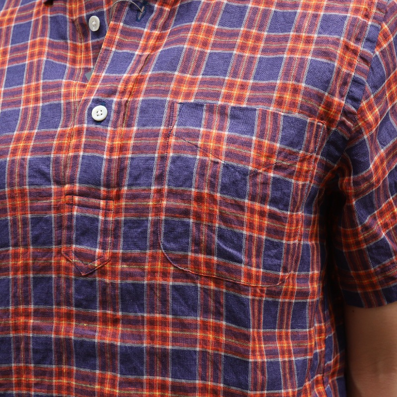 SOUTIENCOL RE-MAKE POLO -H LADY CANCLINI LINEN ORANGE NAVY CHECK/���ƥ����󥳥� ��ᥤ���ݥ� �ϡ��ե��꡼�� 211220Lady