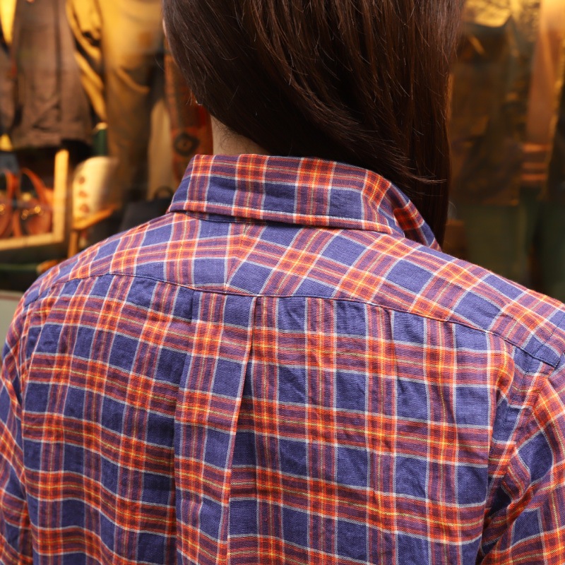 SOUTIENCOL RE-MAKE POLO -H LADY CANCLINI LINEN ORANGE NAVY CHECK/���ƥ����󥳥� ��ᥤ���ݥ� �ϡ��ե��꡼�� 211220Lady