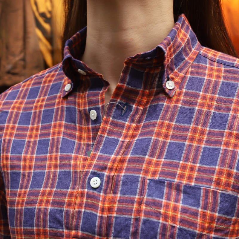 SOUTIENCOL RE-MAKE POLO -H LADY CANCLINI LINEN ORANGE NAVY CHECK/���ƥ����󥳥� ��ᥤ���ݥ� �ϡ��ե��꡼�� 211220Lady