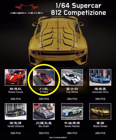 新品 HH64F812C002 HH Model 1/64 812 Competizione F1 red, Boost