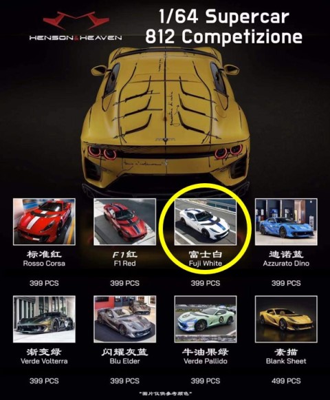 新品 HH64F812C003 HH Model 1/64 812 Competizione Fuji white, Boost