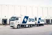  01-4547 WSI 1/50   DFDS MERCEDES-BENZ ACTROS MP5 GIGA SPACE RIGED REEFER TRUCK 6X2 TAG AXLE RIGED REEFER DRAWBAR TURNTABLE TRAILER - 5 AXLE