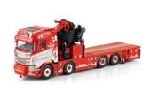  01-4444 WSI 1/50   Thomas Berg SCANIA R NORMAL CR20N 8X4 RIGED FLATBED TRUCK WITH FASSI 1100 + JIB
