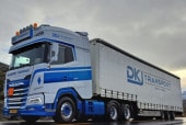 ͽ 01-4556 WSI 1/50   DKJ Transport DAF XG+ 6X2 TAG AXLE SEMI WITH CURTAIN - 3 AXLE