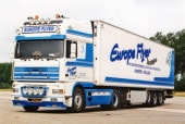 ͽ 01-4743 WSI 1/50  Europe Flyer DAF 95XF SUPER SPACE CAB 4X2 REEFER TRAILER - 3 AXLE 