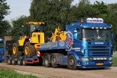 ͽ01-4751 WSI 1/50  ˥ G. van Doesburg SCANIA 4 SERIES FLAT ROOF 6X2 TWIN STEER SEMI WHEEL WELL LOW LOADER - 4 AXLE