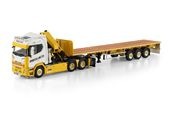 ͽ��01-4754 WSI 1/50  SCANIA Mediaco SCANIA R NORMAL CR20N 6X4 FLATBED TRAILER - 3 AXLE WITH PALFINGER PK 65002 SH + JIB