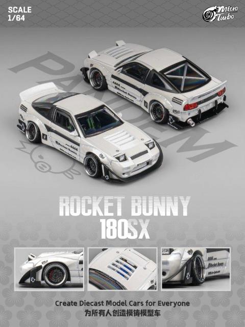 新品 Micro Turbo 1/64 180SX Rocket Bunny Metallic White, Boost