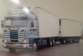 ͽ 01-4563 WSI 1/50  SCANIA HGT SCANIA 3 SERIES STREAMLINE RIGED REEFER TRUCK 6X2 TAG AXLE RIGED REEFER DRAWBAR TURNTABLE TRAILER - 6 AXLE