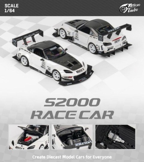 新品 Micro Turbo 1/64 S2000 Race Car Metallic White, Boost