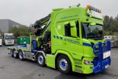 ͽ 01-4855 WSI 1/50  ˥ Nordic Crane Kynningsrud SCANIA R HIGHLINE CR20H RIGED FLATBED TRUCK 8X2 TAG AXLE WITH FASSI 1100 + JIB