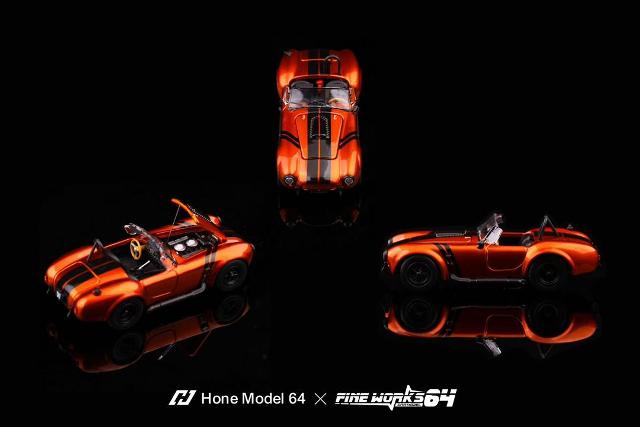 ����  Hone Model 64x FineWorks64 1/64  shelby cobra 427 ������ӡ� ���֥� Transparent Orange + Black Stripes